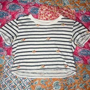 Forever 21 Navy Striped Floral Tee